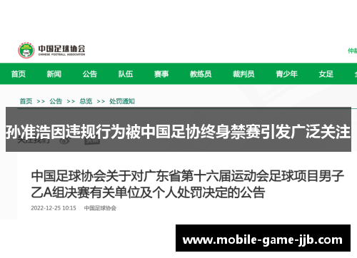 孙准浩因违规行为被中国足协终身禁赛引发广泛关注